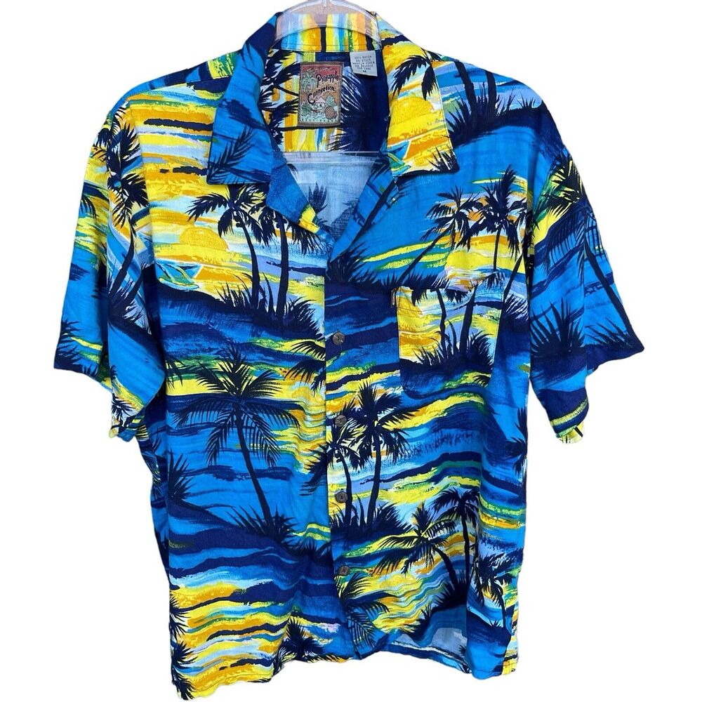 Pineapple Connection Mens Hawaiian Shirt‎ Medium Button Up Rayon Multicolor Camp
